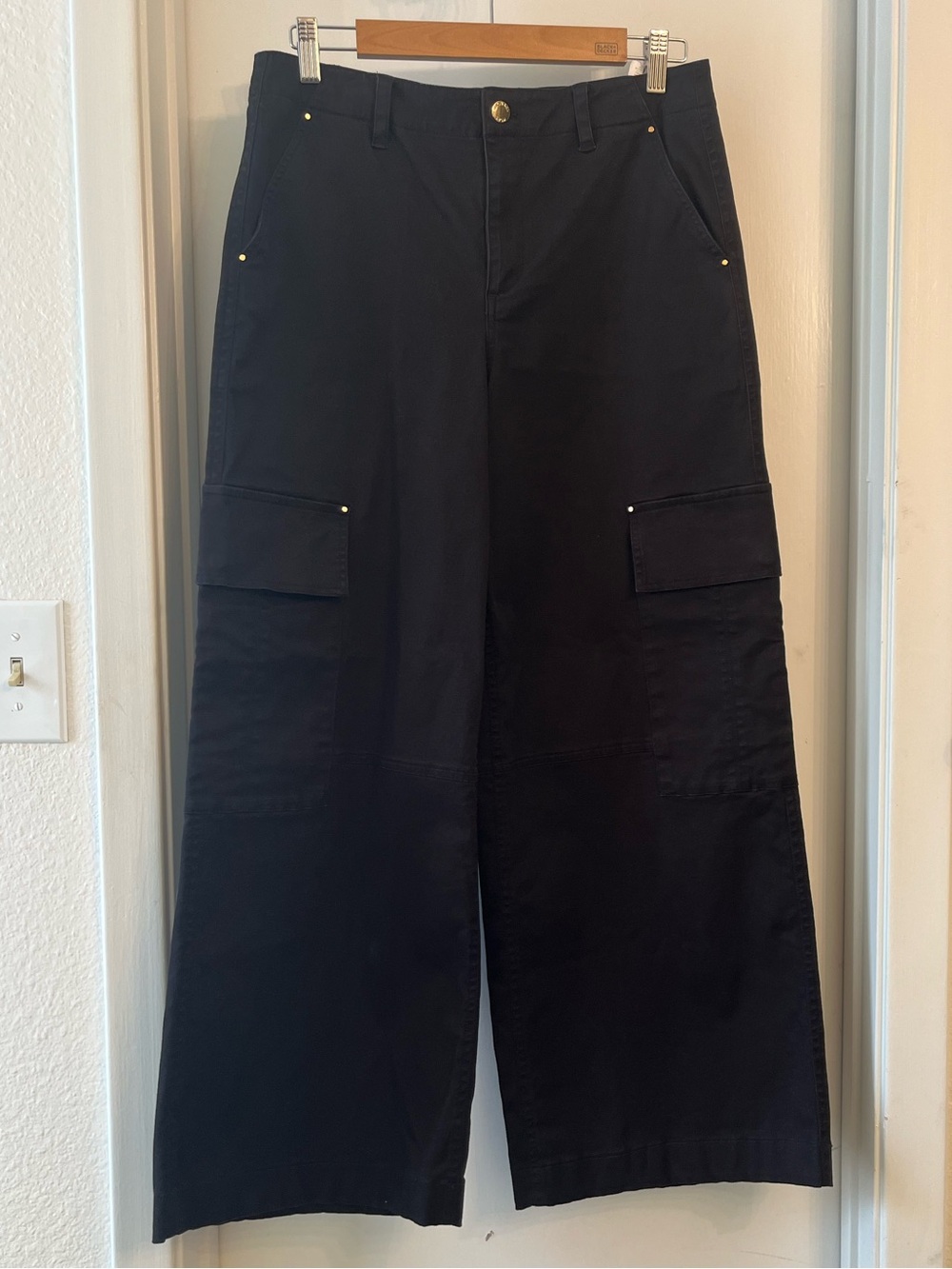 Michael Kors Black Wide-Leg Trousers with Branded Waist Label
